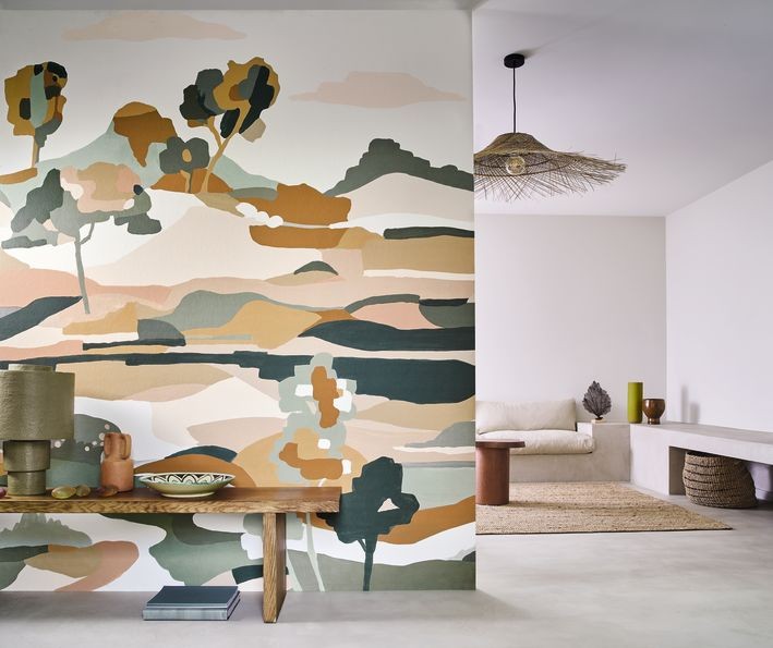 Papier peint tendance 2024 de la marque Casamance, collection Panorama, style Montagne, idéal dans un salon - Tollens