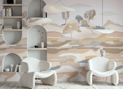 Papier peint panoramique couleurs claires, décoration minimaliste blanche, Casamance et Tollens