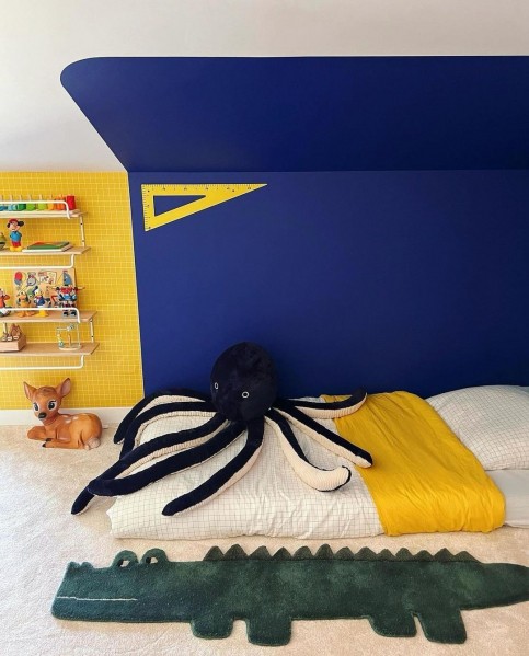 Peinture bleu et jaune chambre d'enfant Tollens